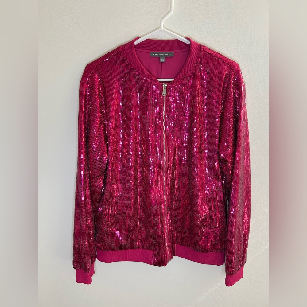 Kate & Mallory Pink Sequin Bomber Jacket